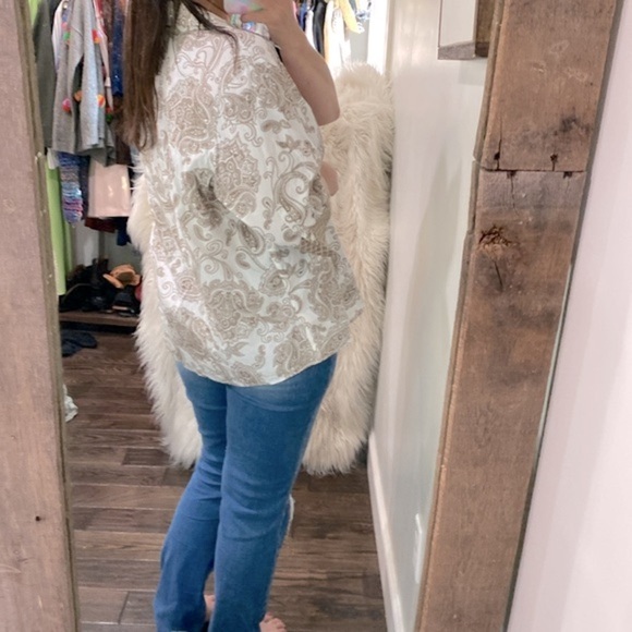 Coldwater creek tan & white floral cotton button down shirt size 2X - Picture 5 of 10